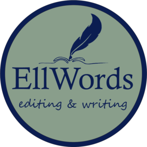 Blue and green circular logo for EllWords Editing and Writing